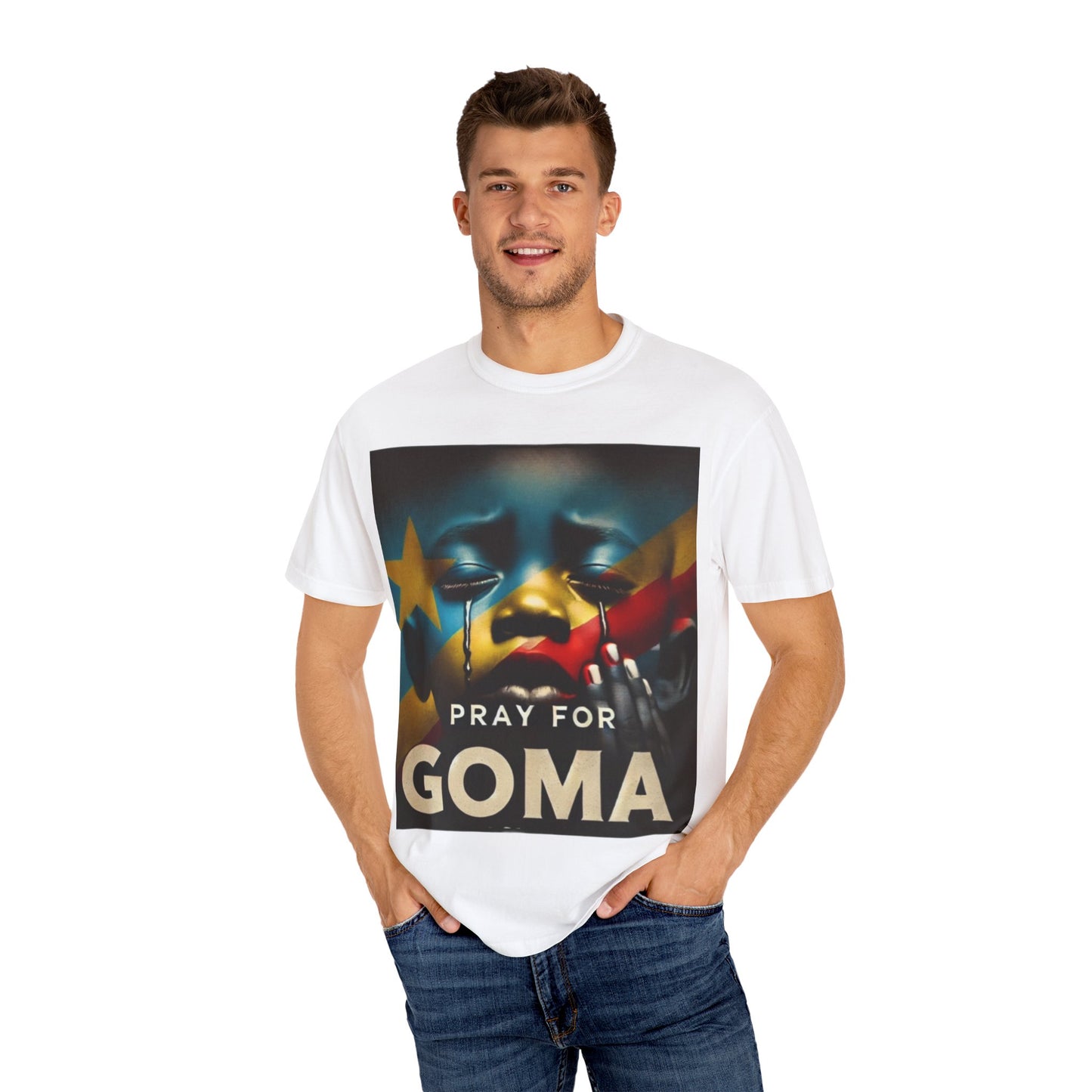 Pray for Goma Unisex Garment-Dyed T-Shirt | Bold Art for Awareness